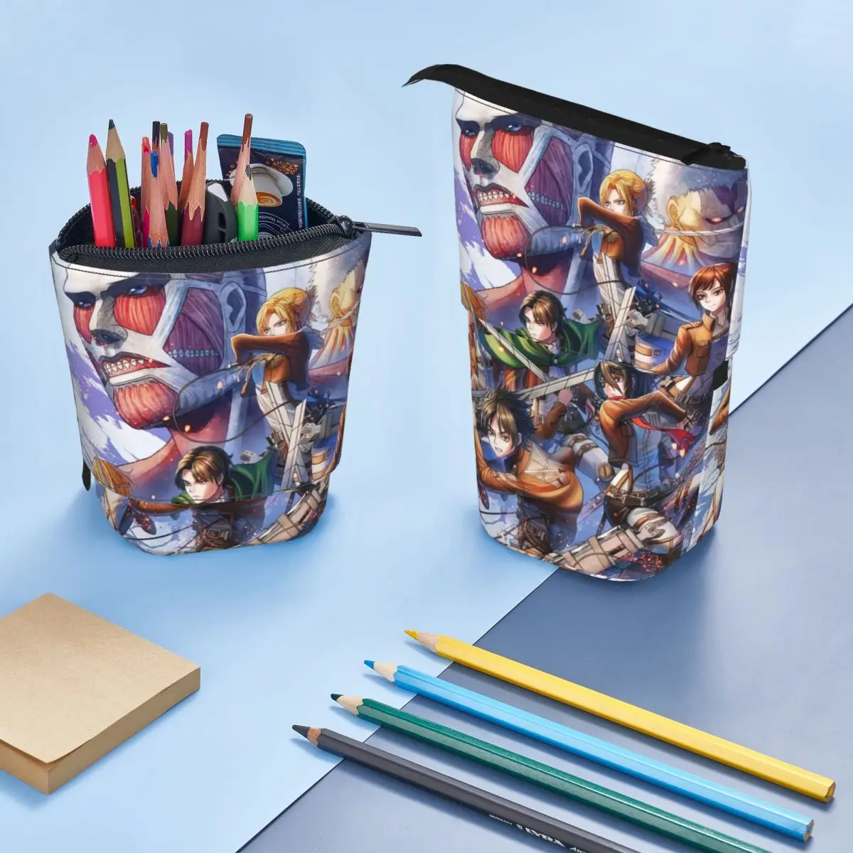 Attack On Titan Pen Box Student School Zipper Pen Bag Child Stationery Bag Pencase Vertical Retractable Pencil Case