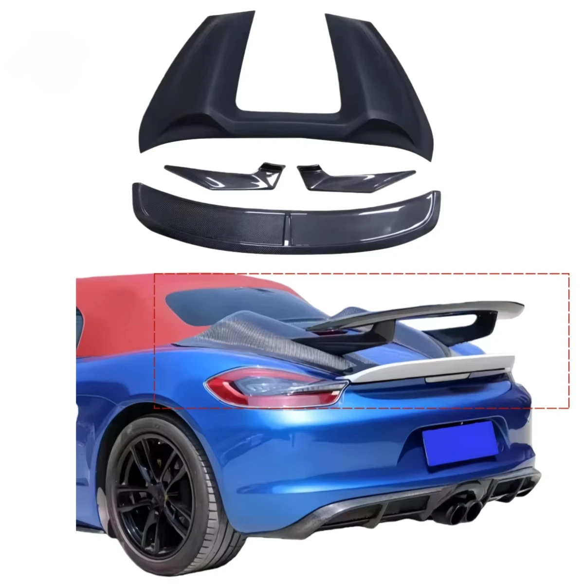 2013 2015 for  Porsche Boxster 981 JSK Style Half Carbon Fiber Rear Diffuser, Wing, Mudguard Body