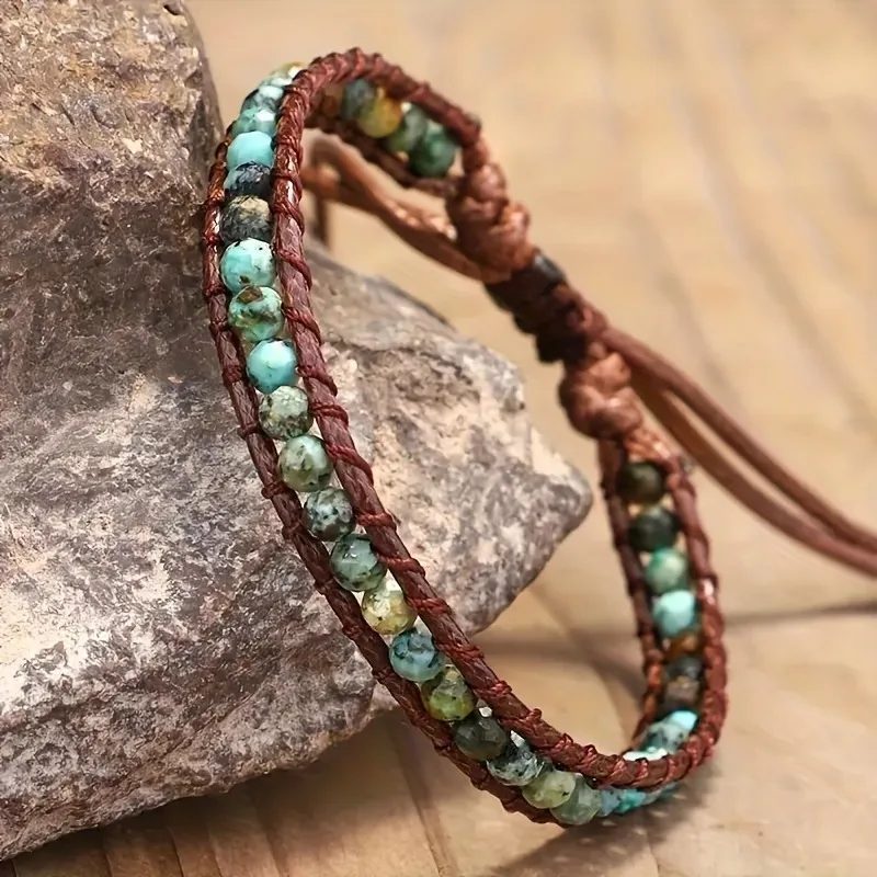 Unique Design Single-layer Wax Thread African Pine Cut Surface Handmade Weaving Natural Stone Bead String Perfect Gift Choice