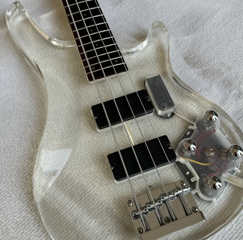

Acrylic Body 4 String Electric Bass Guitar with LED Light,Chrome Hardware,Offer Customize