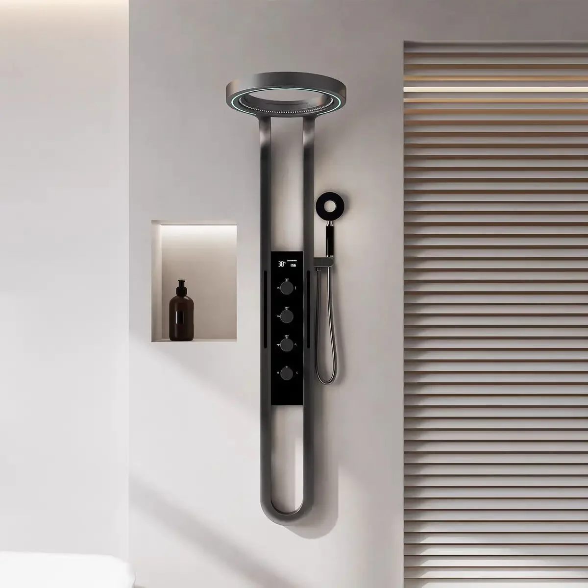All-copper ring waterfall shower set, intelligent digital display back spray bath, shower screen, complete set of shower