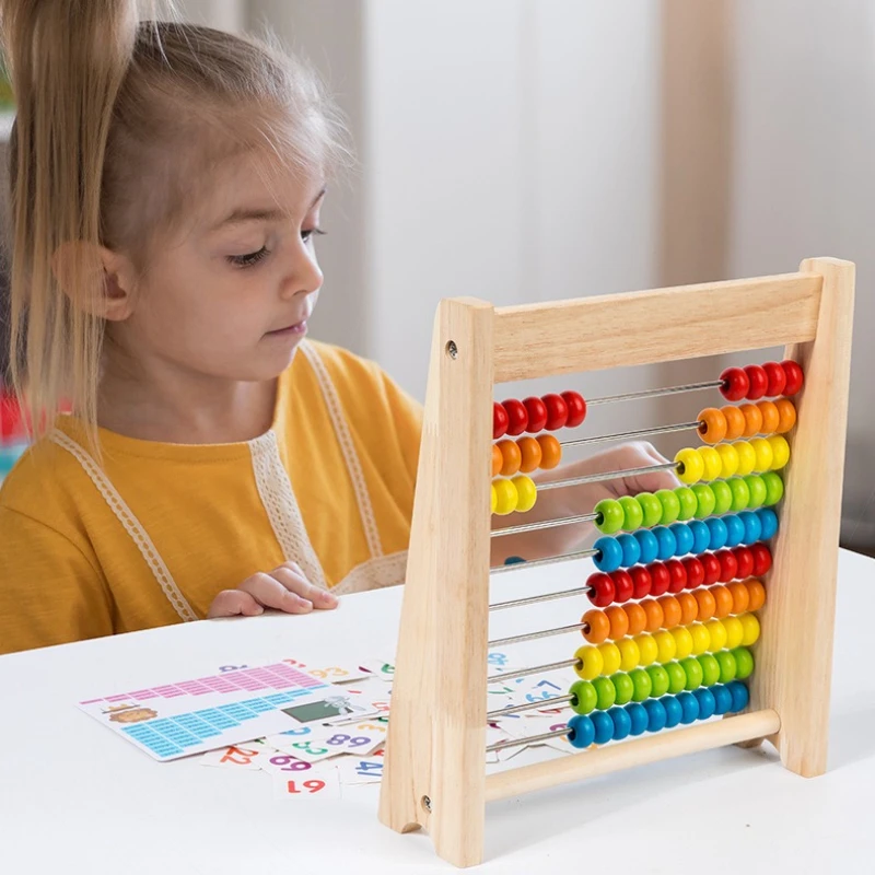 Wood Counting Beads Montessori Rainbow Calculating Addition Subtraction Operation Math Learning Puzzle Number Arithmetic Abacus