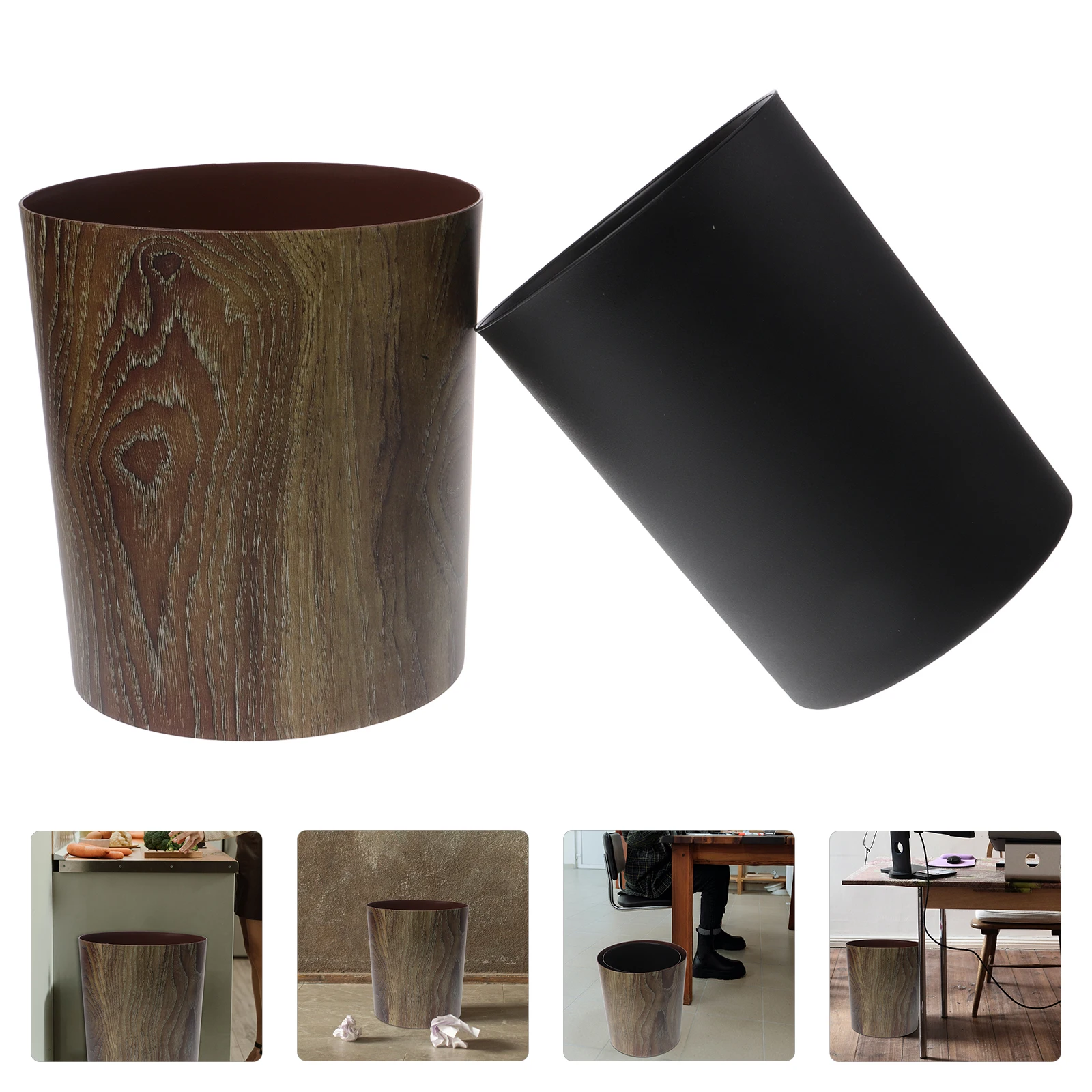 

Imitation Wood Grain Trash Can 15L Large Capacity Waste Basket for Kitchen Bathroom Hotel Room Garbage Bin Circular Design