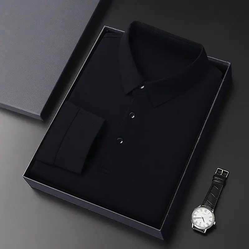 Polo à manches longues avec boutons simples pour hommes, pull monochrome, t-shirt décontracté, vêtements pour hommes, printemps, automne