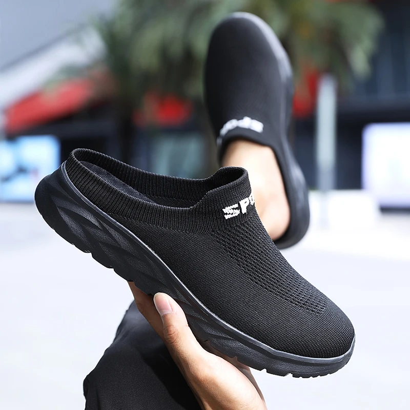 Lightweight Men\'s Half Slippers Breathable Men Slippers Fashion Casual Shoes Anti-slip Male Flat Slip on Flats Outdoor Big Size