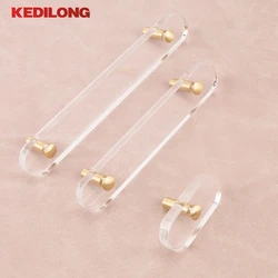 KEDLO Modern minimalist acrylic flat brass pull handle furniture hardware kitchen drawer handle transparent long handle