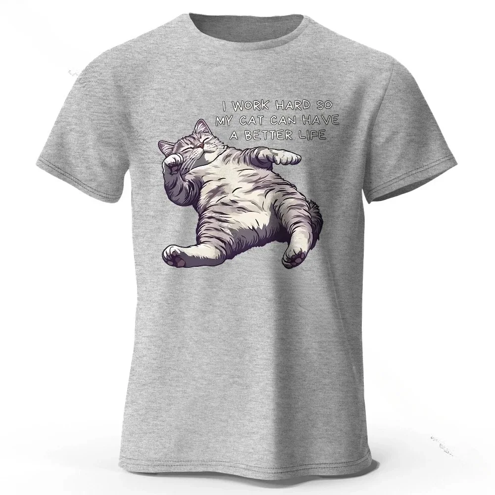 تي شيرت Kawaii Cat Lover مطبوع 100% قطن، تي شيرت ناعم وجيد التهوية برقبة دائرية وأكمام قصيرة، نمط لطيف ومرح للجنسين