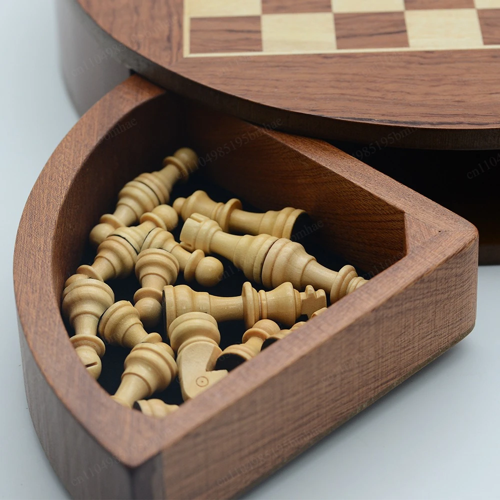 Chess Set Wooden - Magnetic Rotating Chess Set, Round Wooden