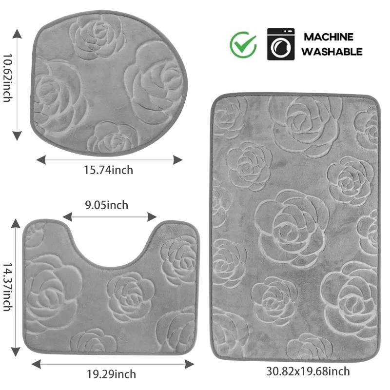 2/3pcs Bathroom Rugs ,Ultra Soft Non Slip Floor Mat and Absorbent Bath Mat,U-Shaped Contour Rug, Toilet Lid Cover for Bathroom