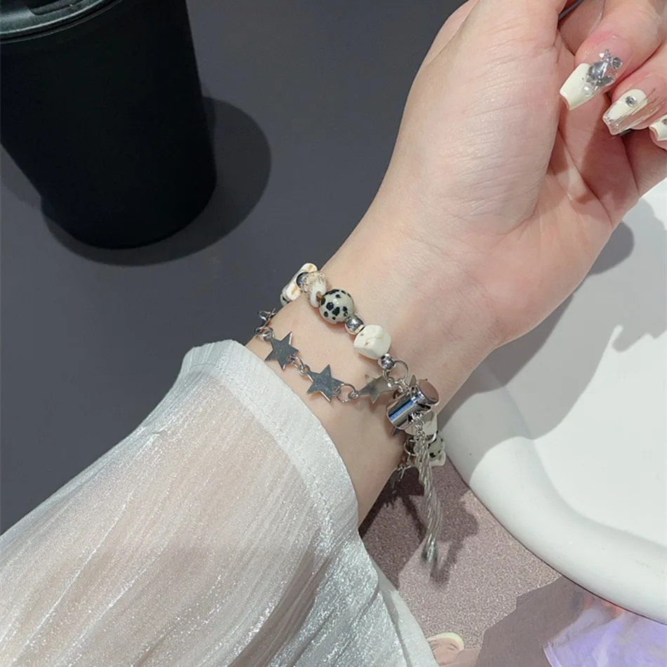 Strap For Xiaomi Mi Band 8 7 6 5 Watch Band For Miband 5/6/4/3 Fashion Star Shell Beads Chain Metal Bracelet Wristband with Case