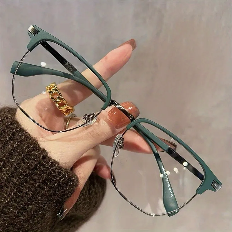 

2pcs Retro half frame neutral fashion glasses with simple literary style for daily wear