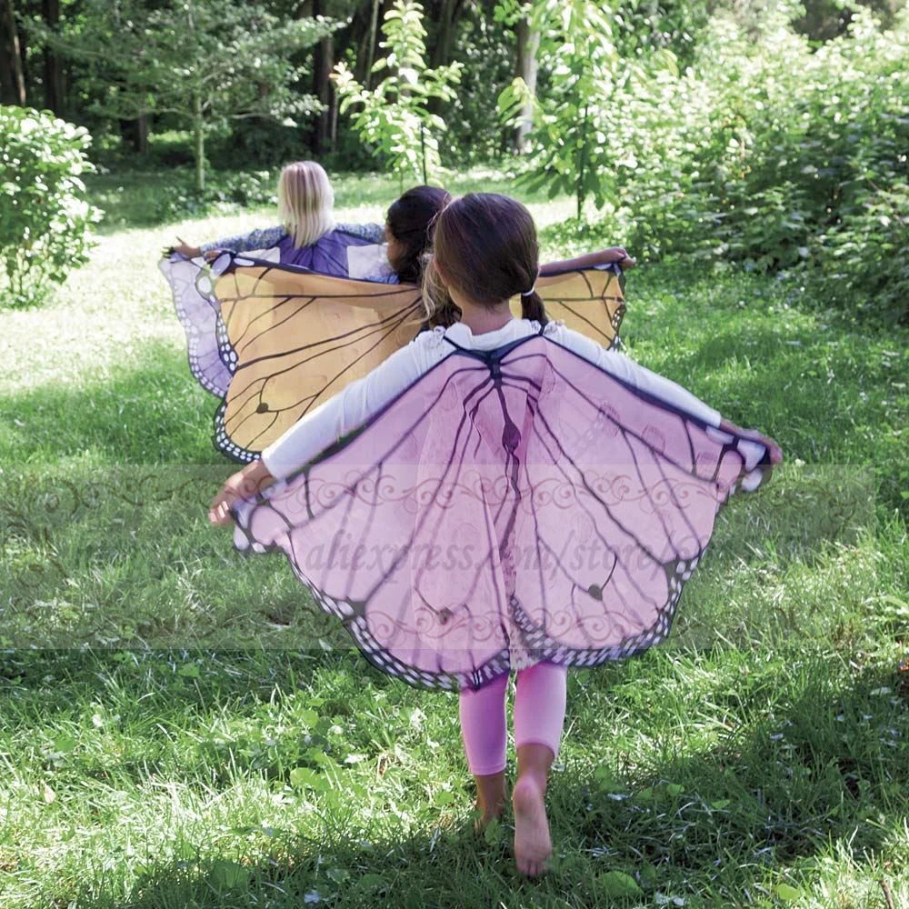 Kids Butterfly Costume Girl Fairy Butterfly Wings Chiffon Blue Pink Purple Halloween Costume