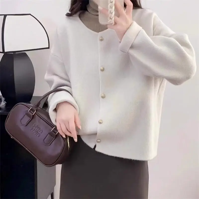 

Autumn Winter Fashion Round Neck Long Sleeve Solid Color Cardigan Women's Clothing Loose Casual All-match Trend Knitting Tops
