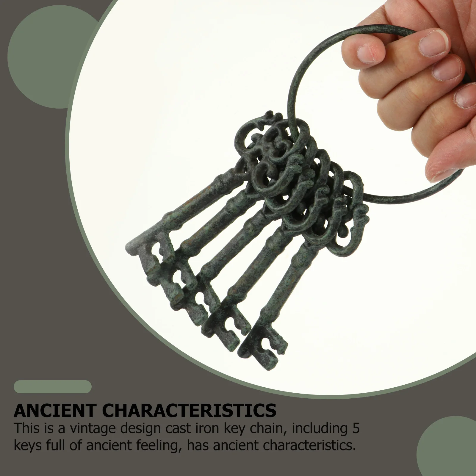 

Vintage Retro Cast Iron Crafts 5 Ancient Key Chain Best for Garden Decoration Home Ornaments Rustic Bronze Style