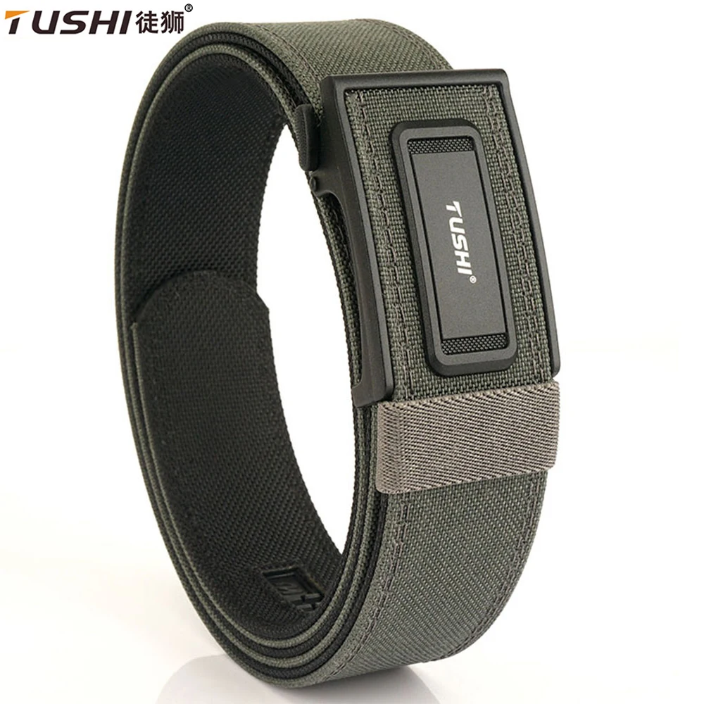 TUSHI EDC Hard Tactical Belt for Men Metal Automatic Buckle IPSC Gun Belt 1100D Nylon Military Belt Outdoor Sports Girdle Male