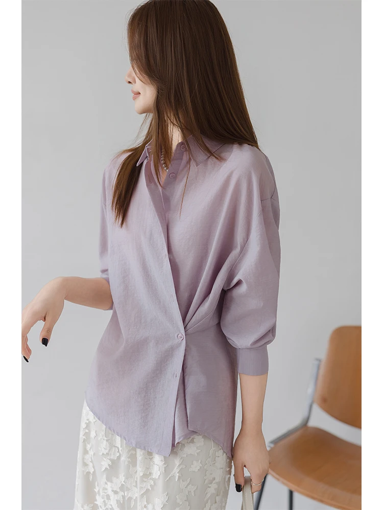 

Фиолетовый шелково-шерстяной топ с завязками на талии для женщин, двусторонний, от Wang Fei Home, новая весенняя коллекция 2026