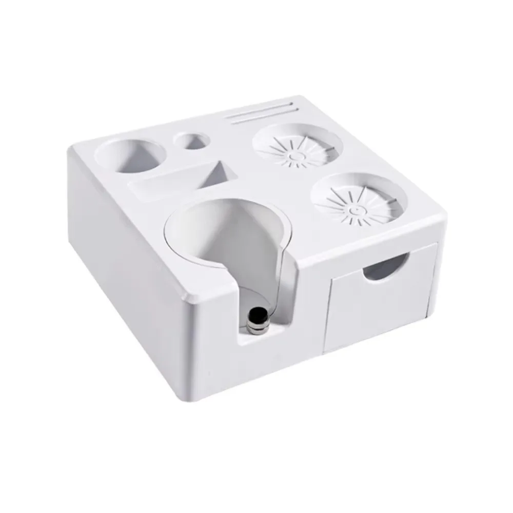 Square Design Coffee Tamping Station Non-slip Bottom Adjustable Coffee Tamper Stand with Storage Drawer Space Saving