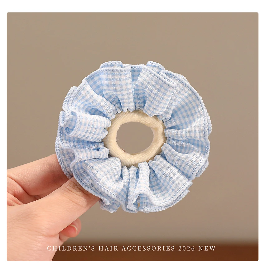 Gingham-Karo-Rüschen-Haargummis für Kleinkind-Mädchen, Hochelastische, Haarschonende Haarbänder, Baby-Kinder-Pferdeschwanz-Haaraccessoires – Detail 6