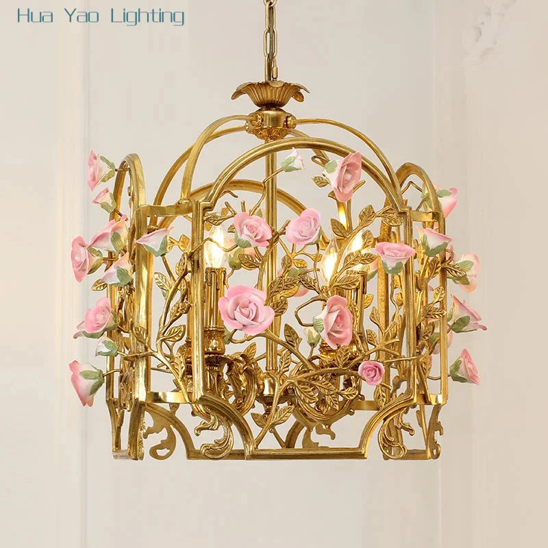 French Baroque Lamp Home Decorative Luxury Ceramic Flower Pendant Light Lamp for Wedding Centerpiece