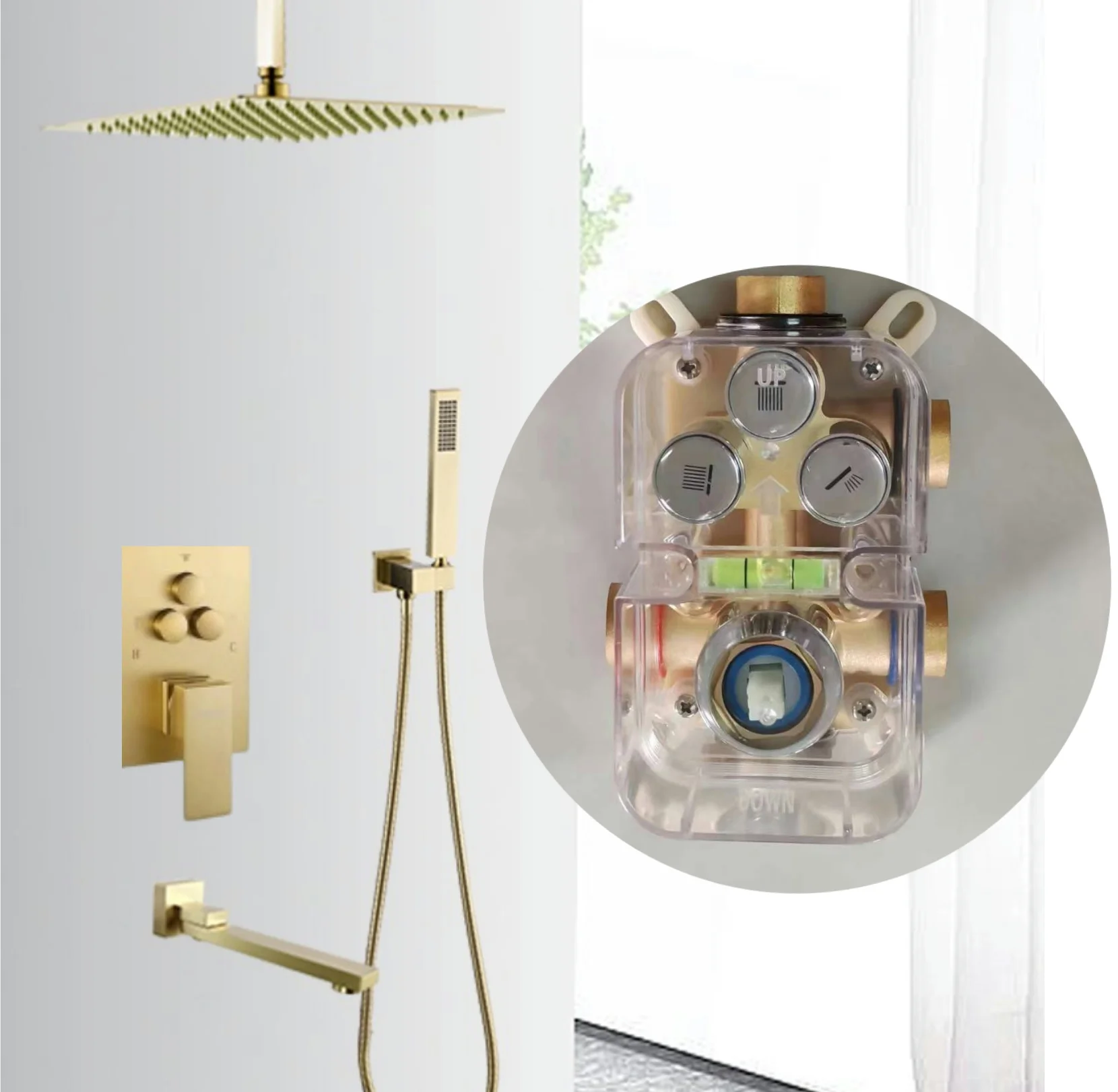 الاستحمام التجاري والمنزلي بأزرار نحاسية مخفية