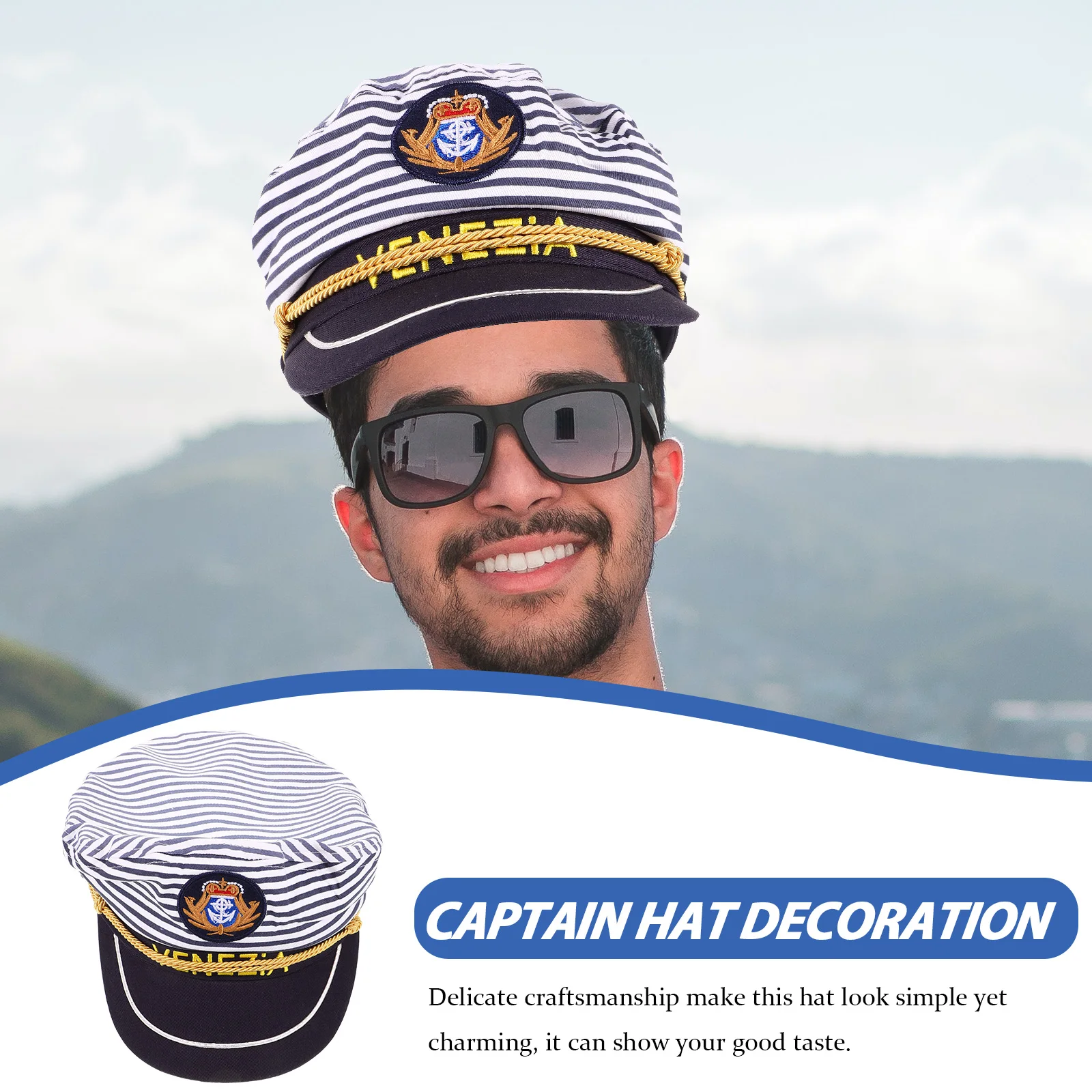 

Captain Sailor Material Adult Ship Hat Letters Navy Stripe Navy Cap Cap Adult Costume Halloween Decor Gift