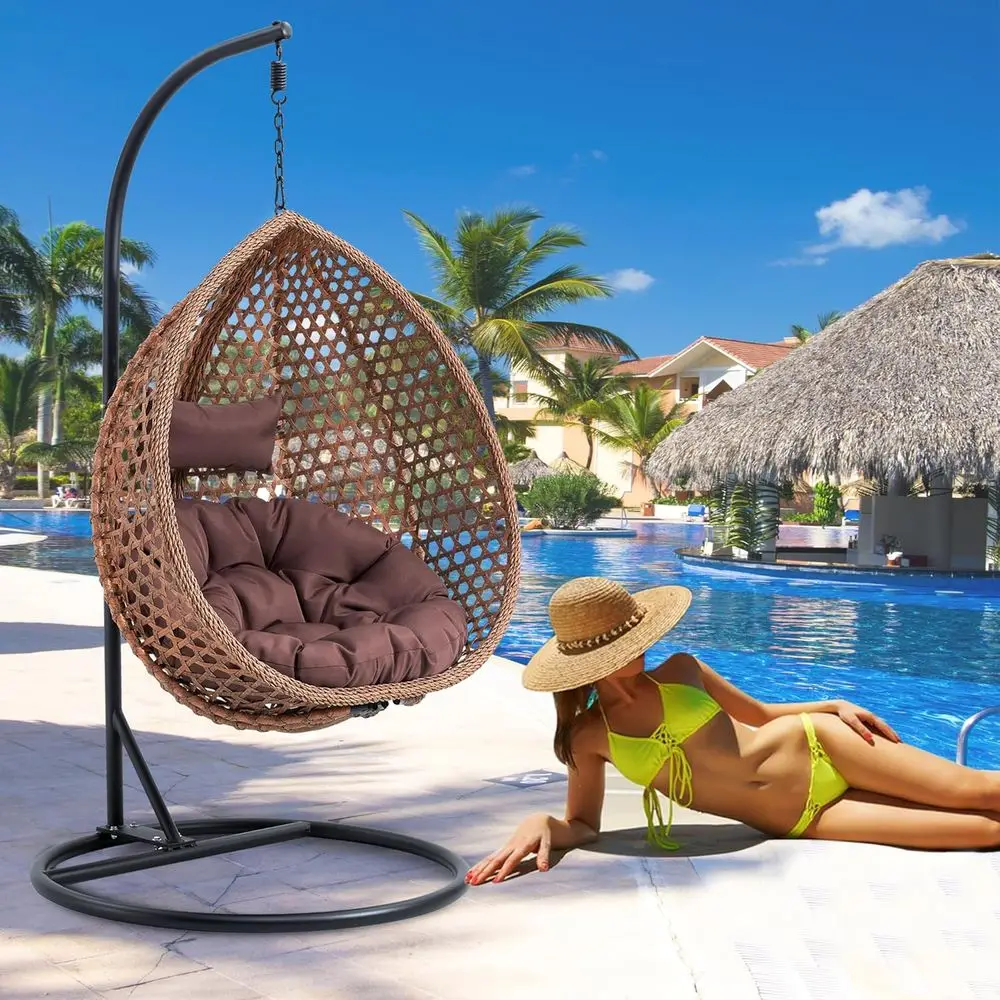 

Cushioned Outdoor Egg Swing Chair with Stand, Perfect for Patio, Porch, or Balcony Relaxation