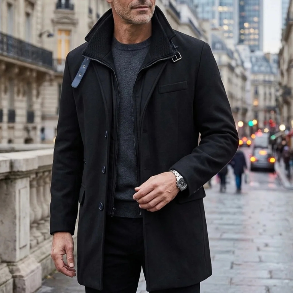 Nueva Parka Larga de Invierno para Hombre, de Doble Capa |   Chaqueta Cálida con Cinturón |   Estilo casual de ropa urbana con cremallera |   Ropa Urbana para Exteriores