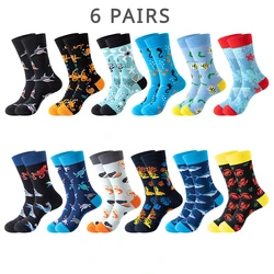 6 Pairs EUR35-43 Funny Socks Women Men Fashion Printing Crew Socks Cute Football Basketball Running Sports Socks Couple