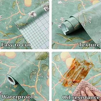 Vintage botanická tapeta s ptáky, samolepicí vinylová tapeta, zelený odnímatelný kontaktní papír pro bytové dekorace 8 nejlepší prodej Tapeta s akcemi - №6