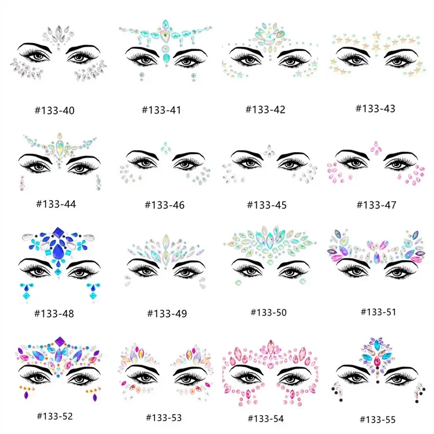 3D Sexy Face Tattoo Stickers Temporary Tattoos Glitter Fake Tattoo Rhinestones for Woman Party Face Jewels Tatoo