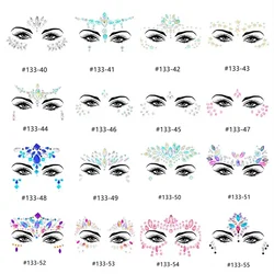 Pegatinas de tatuaje facial Sexy 3D, tatuajes temporales con purpurina, tatuaje falso, diamantes de imitación para mujer, tatuaje de joyas para la cara de fiesta