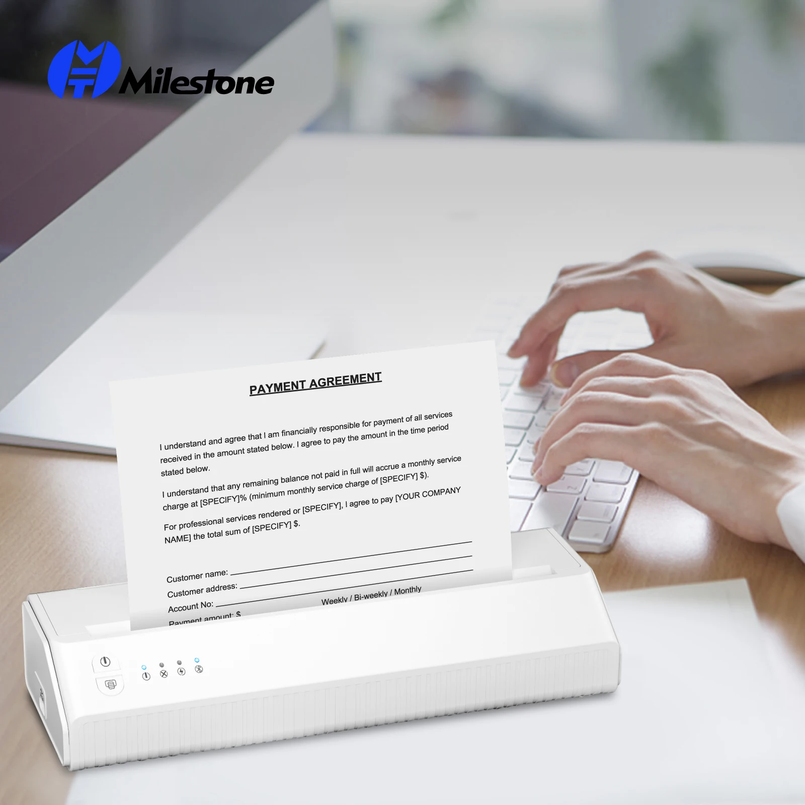 MHT-Document A4 Printer Bluetooth Thermal Printer Inkless Printer Compatible with iOS, Android & Laptop for Office Car Home