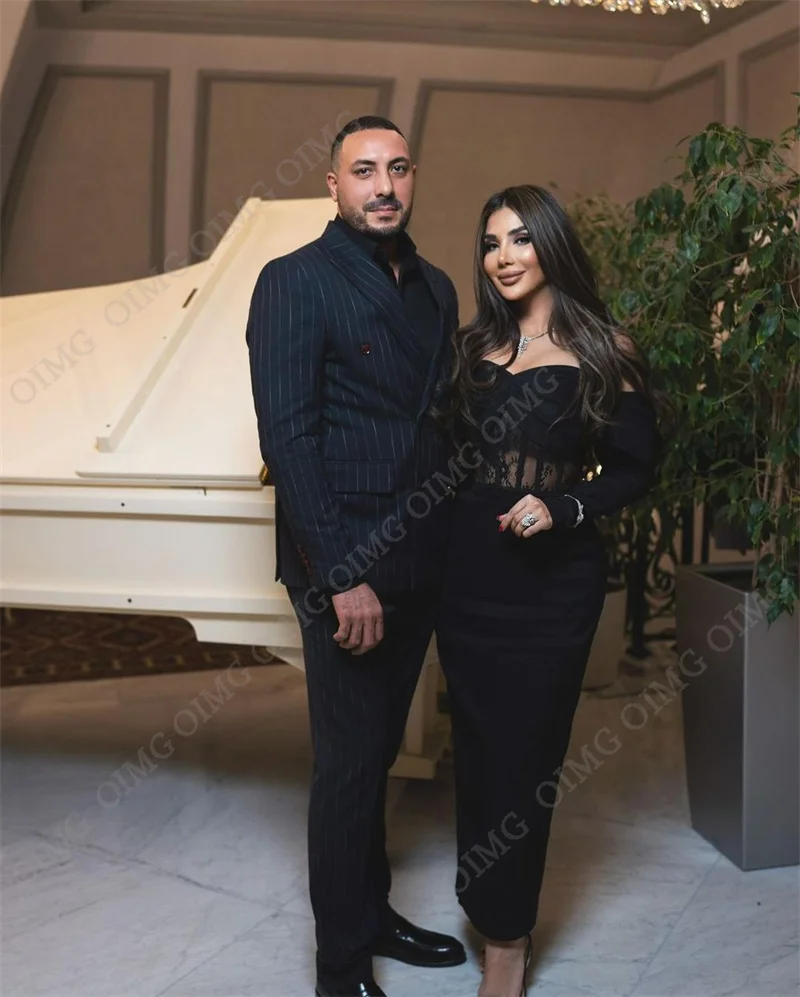 OIMG2023 New Black Lace Evening Dresses Off Shoulder Full SLeeves Custom Arabic Prom Gowns Formal Party Dress Robe de soiree