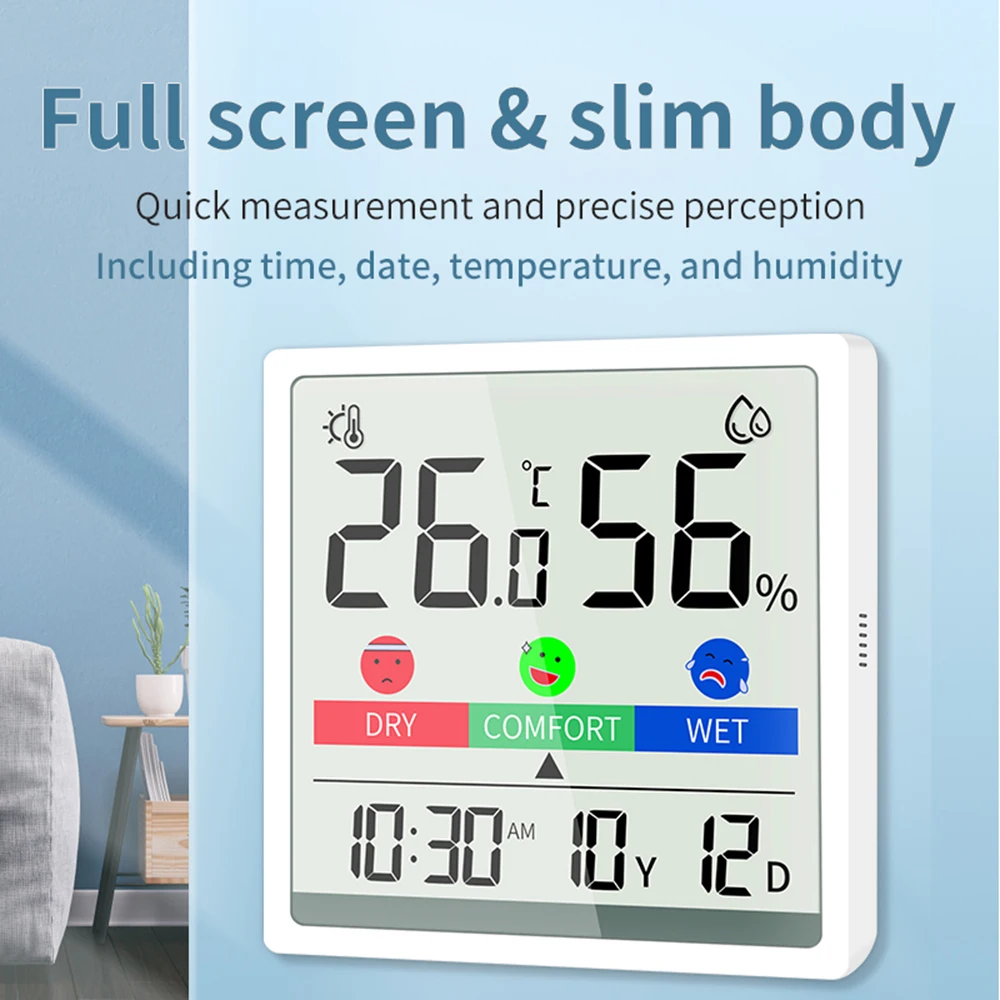 Indoor Multifunctional LCD Wide-angle Color Screen Electronic Digital Temperature and Humidity Meter with Magnetic Suction