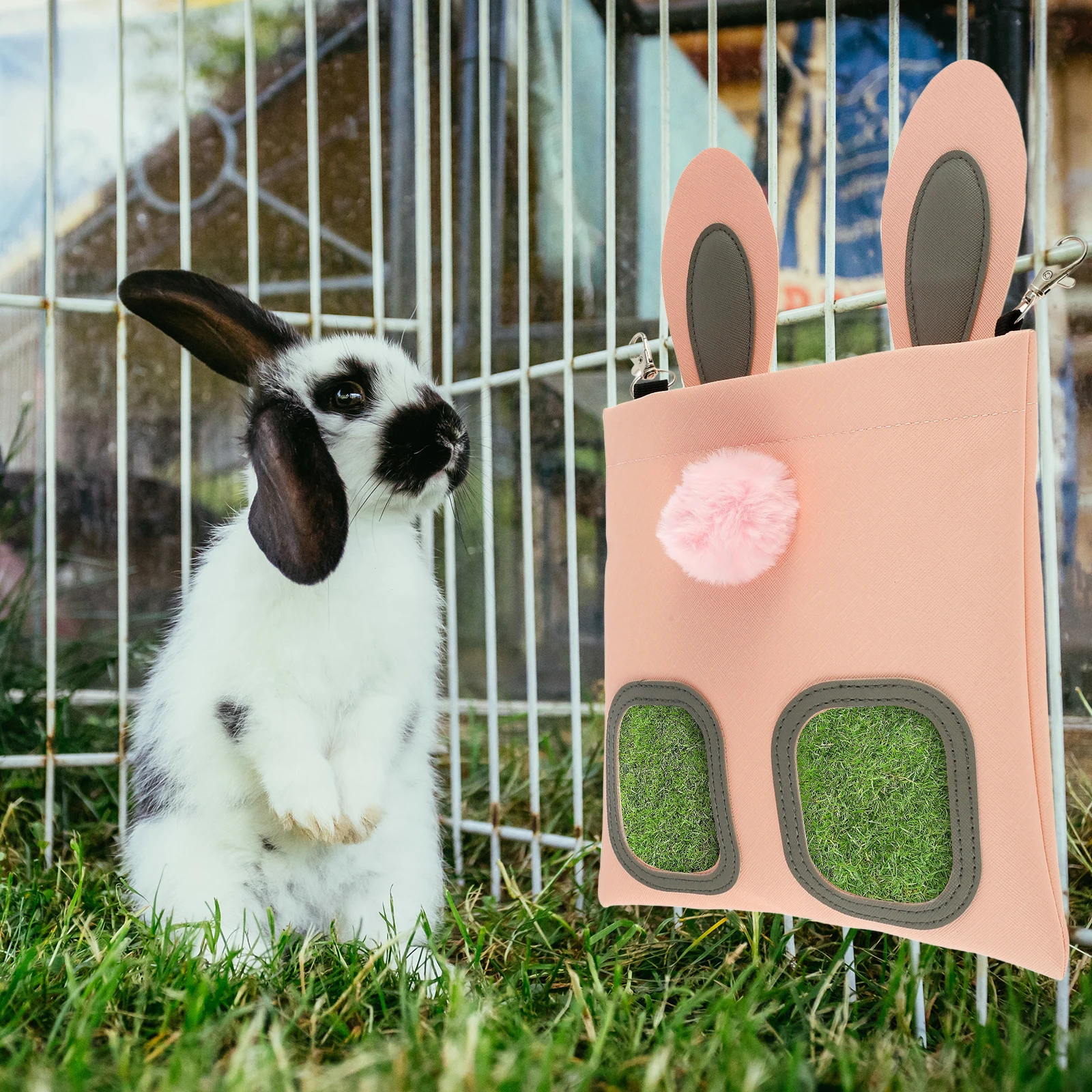 2Pcs Rabbit Hay Feeder Bag Hanging Bunny Feeding Bag Waterproof Artificial Leather Hay Feeder Storage Bag Reusable Large