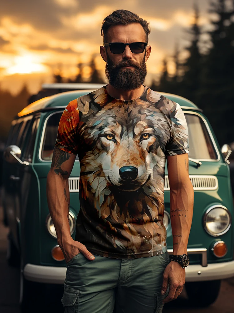 Animal Print Men's T-shirt Summer Street Casual Fashion Loose Comfortable Short Sleeve Top Outdoor Creative Wrinkle Resistant