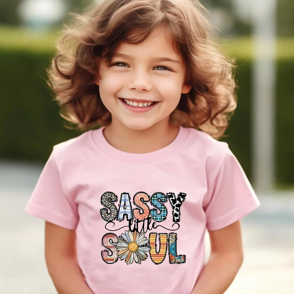 

SASSY LITTLE SOUL kids T-shirt Short Sleeved girl tops tees Summer Round Neck children shirt birthday gift for kids