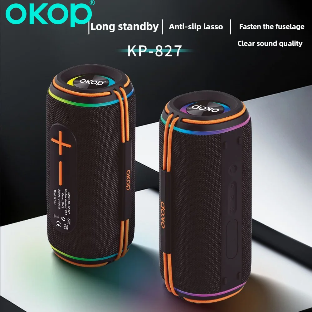 OKOPwireless مكبر صوت بخاصية البلوتوث في الهواء الطلق المحمولة الثقيلة باس ستيريو عالية الطاقة المزدوج المتكلم مضخم الصوت التخييم حفلة TF USB BLLUITUСССПКК