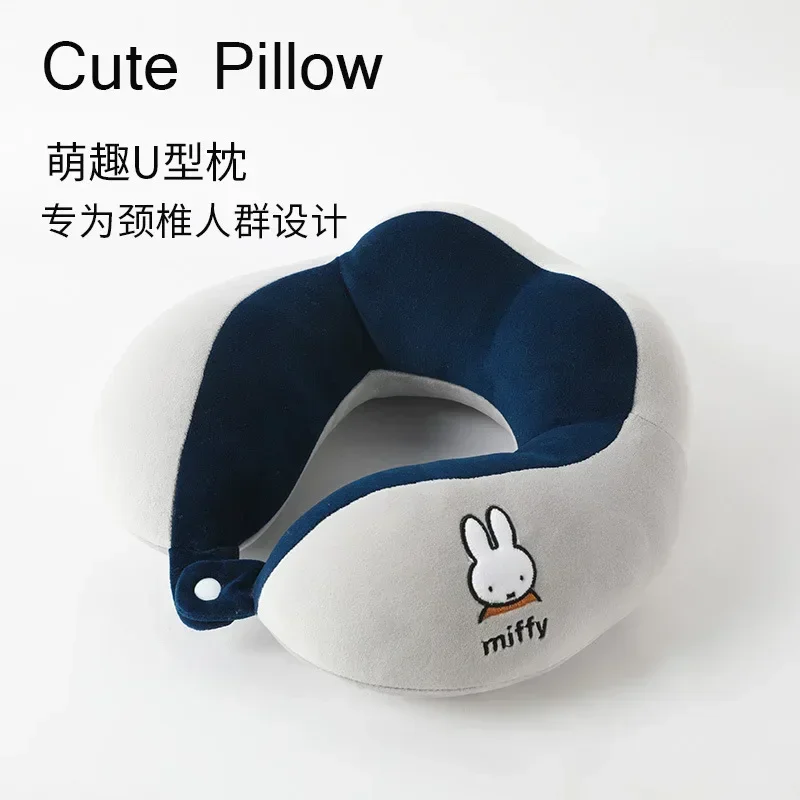 Miffy-almohada Cervical Occipital para el cuello, cómoda almohada de viaje en forma de U para coches y aviones, cuatro joroba, región Kawaii