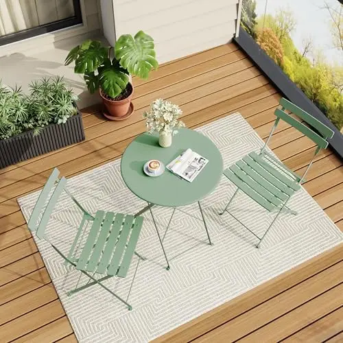 Bistro Table and Chairs Set of 2, 3 Piece Outdoor/Indoor Folding Patio Bistro Sets, 2 Chair Patio Furniture Set with