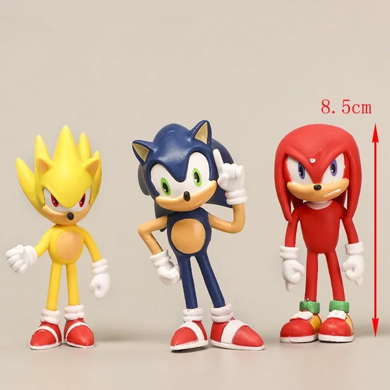 Sonic PVC Anime Action Figure para Crianças, Ouriço, Modelo de Cauda Sombra, Bonecas Bonitas, Brinquedo Animal Kawaii, Presente de Aniversário, 11cm, Conjunto de 6Pcs