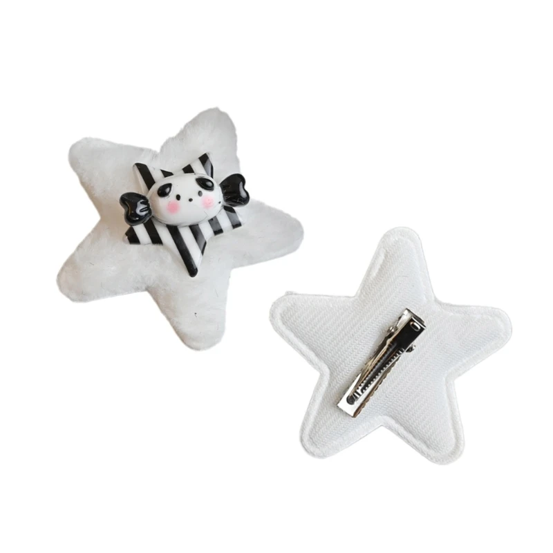 1pc/1pair Girls Plush Star Hairpin Charm Hair Clip with Resin Puppy&Bone Decor