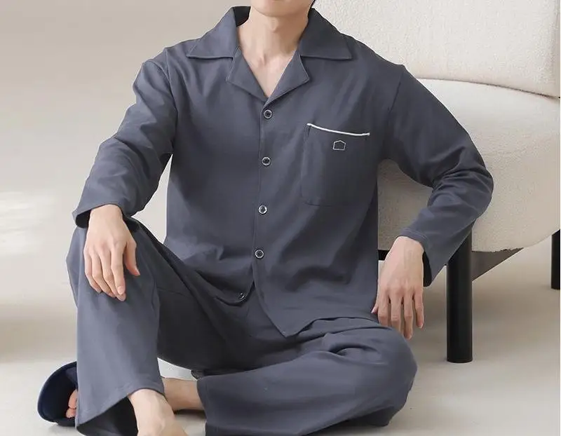 

Wholesale Autumn Winter Men's Sleepwear Set Long Sleeve Cardigan & Loose Cotton Loungewear Casual Modal Wearable for Adults