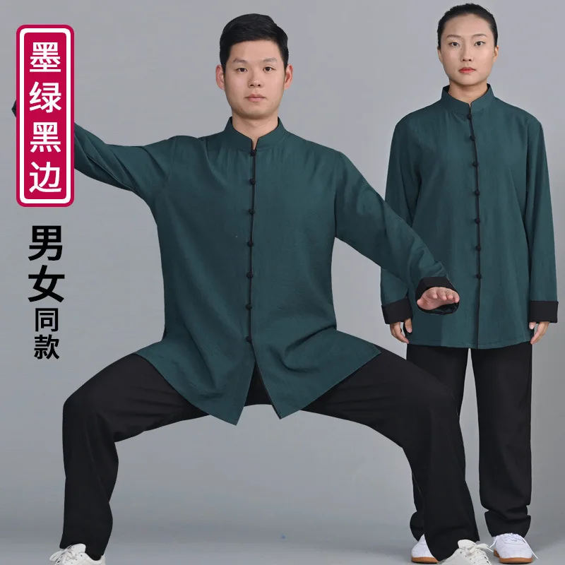 Autumn Women Men Tai Chi Kungfu Martial Arts Uniforms Linen Chinese Traditional Sweatshirt+pant Yoga Meditation Workout Tang Set