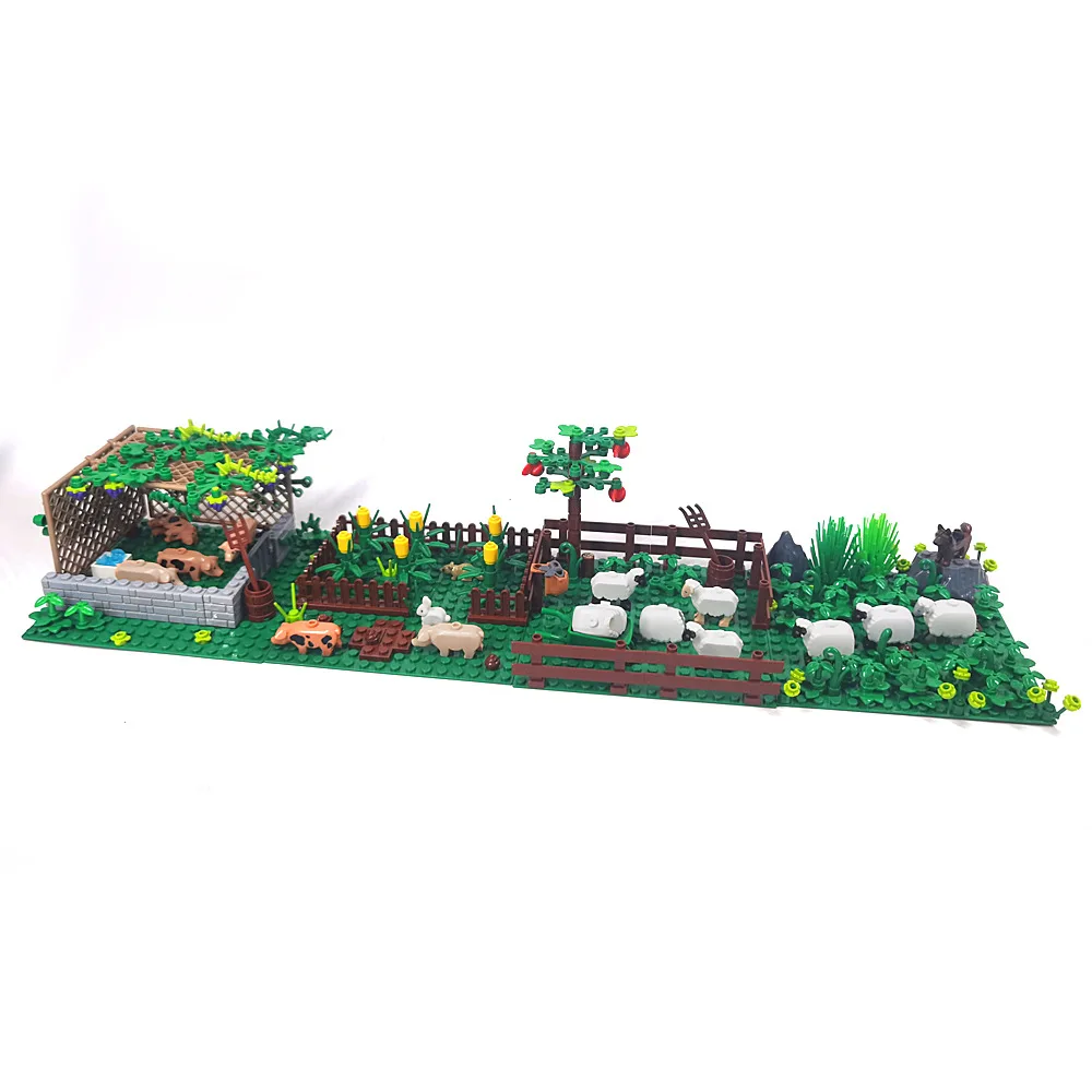 Sheepfold Grassland Long Haired Sheep Goat Pigsty Farm Ranch Scenes Compatible With LEGO MOC Building Blocks Bricks Toys