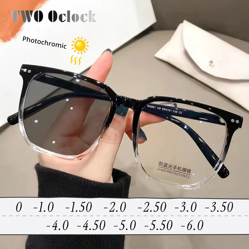 Oversized Myopia Glasses Men Women Photochromic Gray Brown UV Luxury Designer Prescription Sunglasses Eyeglass Square -2 -5