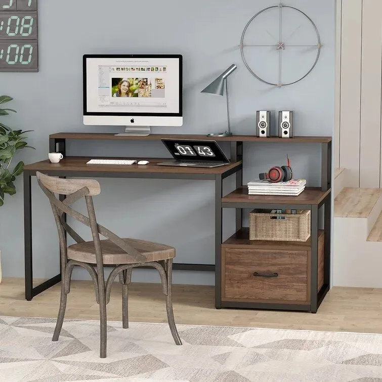 Desktop double-decker desk with drawer table for printer storage rack floor desk