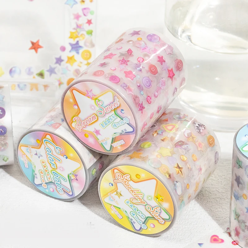 

Mr Paper, 4 styles of shiny pet die-cutting tape, kawaii stationery decorative stickers, mobile phone case stickers