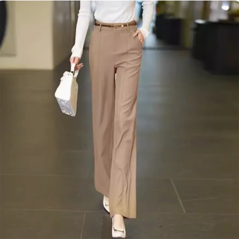 Spring And Summer 2024 New Narrow Wide-leg Pants Women With High Waist And Loose Slim Casual Straight Solid Color Casual Pants