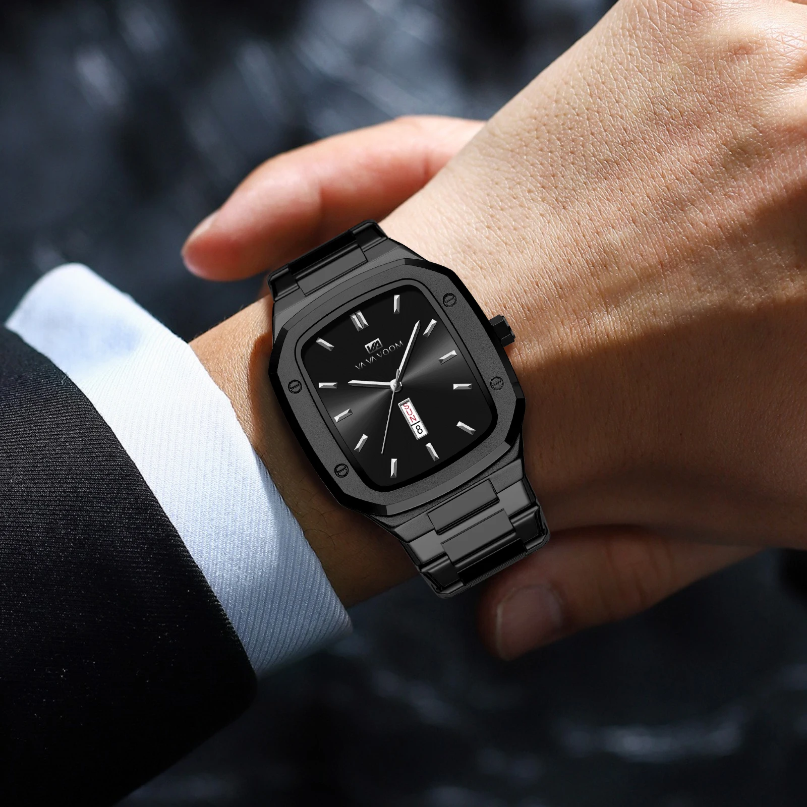 2025 novo relógio masculino moda quadrado aço inoxidável azul ouro 3bar à prova dwaterproof água calendário de quartzo simulado negócios esportes relógio de pulso